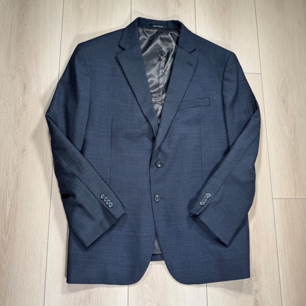 Kenneth Cole AWEARNESS Men's 48R Navy Blue Plaid Slim Fit Blazer Jacket - Picture 2 of 12